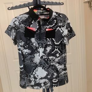 Jamie Sadock Black/Gray/Coral Print Golf Top sz S